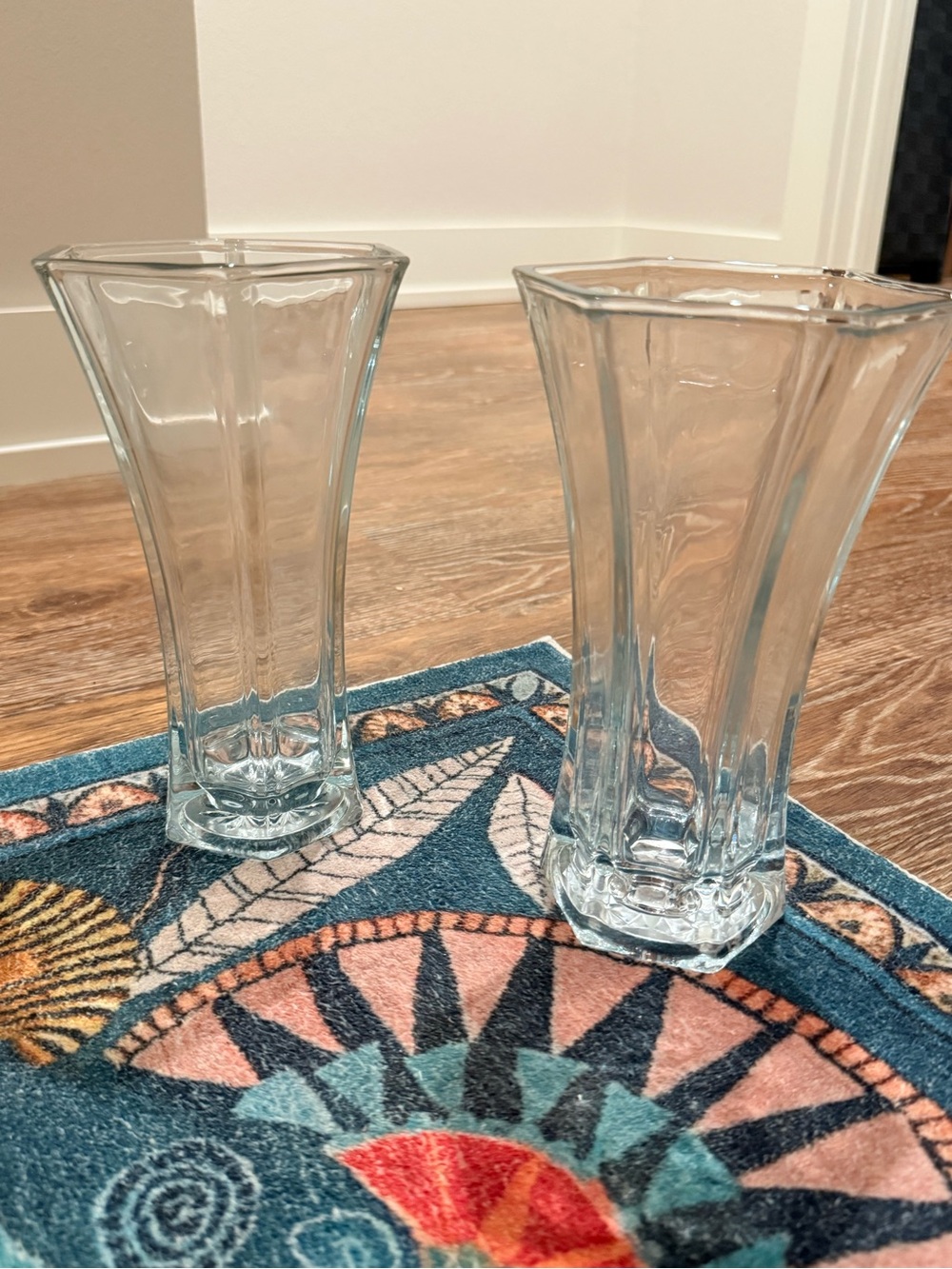 Vintage Hoosier Glass Clear Hexagonal Fluted Vase - Pair